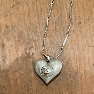 Vintage Chanel silver button heart necklace
